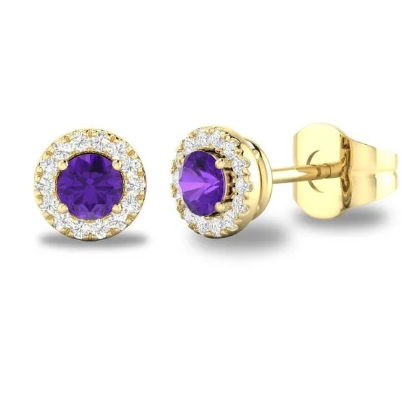 10K Yellow Gold Amethyst Studs with Diamond Halo - Birthstone Collection - February Blocher Jewelers Ellwood City, PA