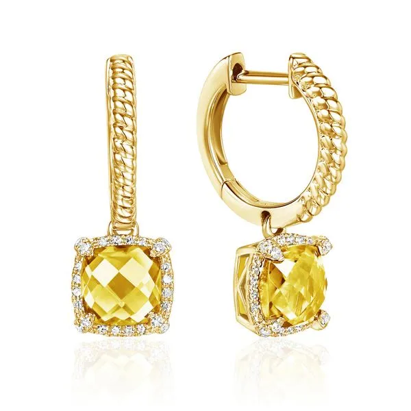 Royal Braided Halo Earrings Cushion Cut Citrine Framed With Natural Mined Pave Diamonds Blocher Jewelers Ellwood City, PA
