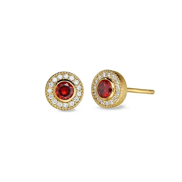 Gold Vermeil Sterling Silver Micropave Round Simulated Garnet And Diamond Stud Earrings Blocher Jewelers Ellwood City, PA