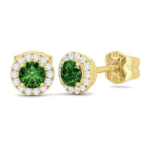 10K Yellow Gold Emerald Halo Stud Earrings with Diamonds Blocher Jewelers Ellwood City, PA