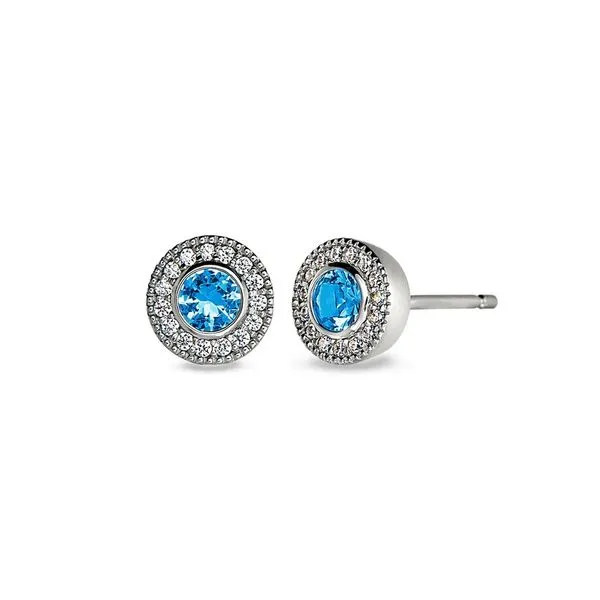 Sterling Silver Micropave Round Simulated Blue Topaz And Diamond Stud Earrings Blocher Jewelers Ellwood City, PA
