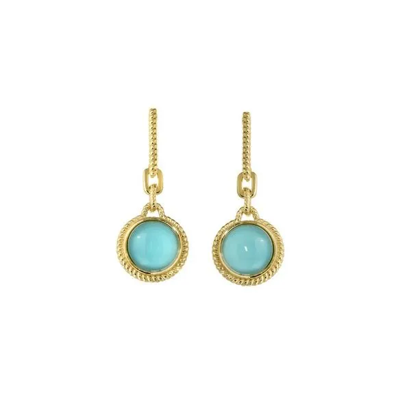 Sterling Silver Gold Plated Round Teal Stone Drop Earrings Blocher Jewelers Ellwood City, PA