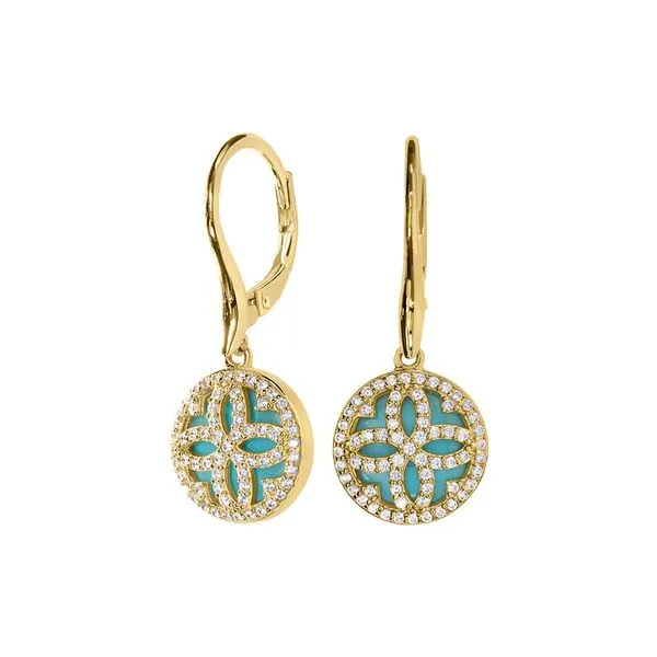 Sterling Silver Gold Plated Turquoise Mother of Pearl Clover Earrings Blocher Jewelers Ellwood City, PA