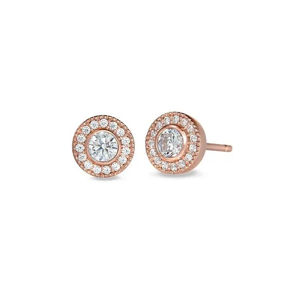 Rose Gold Vermeil Sterling Silver Micropave Round Simulated Diamond Stud Earrings Blocher Jewelers Ellwood City, PA