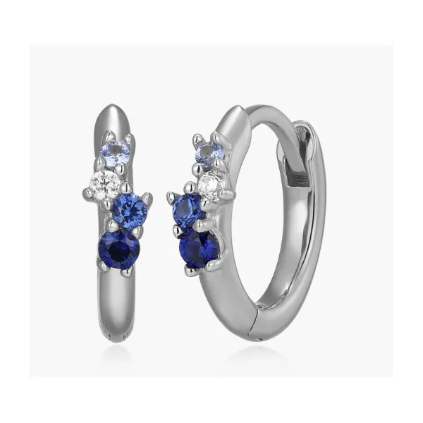 SS Scattered Ombre Lab Created Sapphire & Diamond Huggie Earrings, SI, G-H Blocher Jewelers Ellwood City, PA