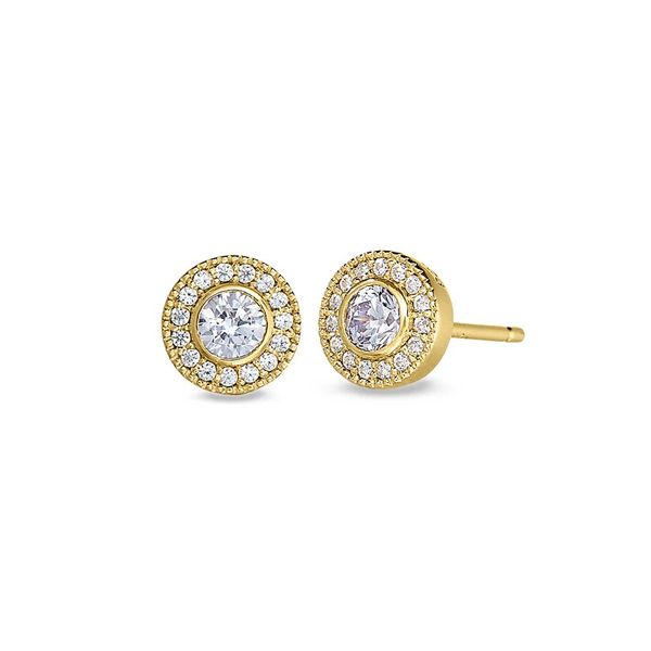 Gold Vermeil Sterling Silver Micropave Round Simulated Light Amethyst and Diamond Stud Earrings Blocher Jewelers Ellwood City, PA