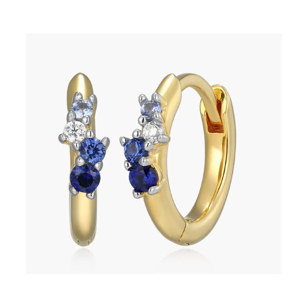 GP Scattered Ombre Lab Created Sapphire & Diamond Huggie Earrings, SI, G-H Blocher Jewelers Ellwood City, PA