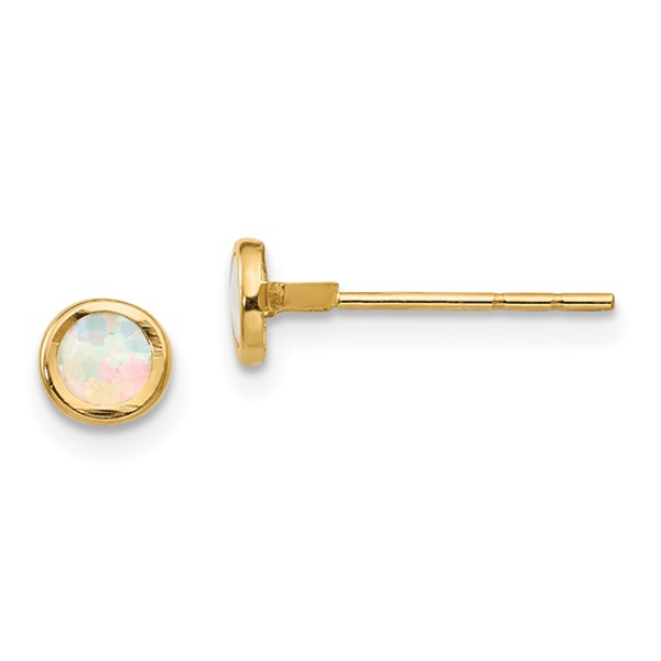 14K Madi K Polished 4mm Round Lab Created Opal Bezel Post Earrings Blocher Jewelers Ellwood City, PA