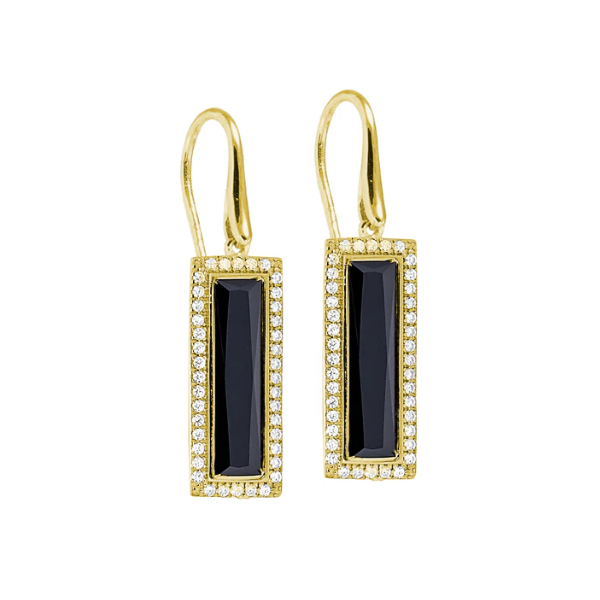 Rectangle Simulated Onyx Stone Earrings, Gold Plated Sterling Silver Blocher Jewelers Ellwood City, PA