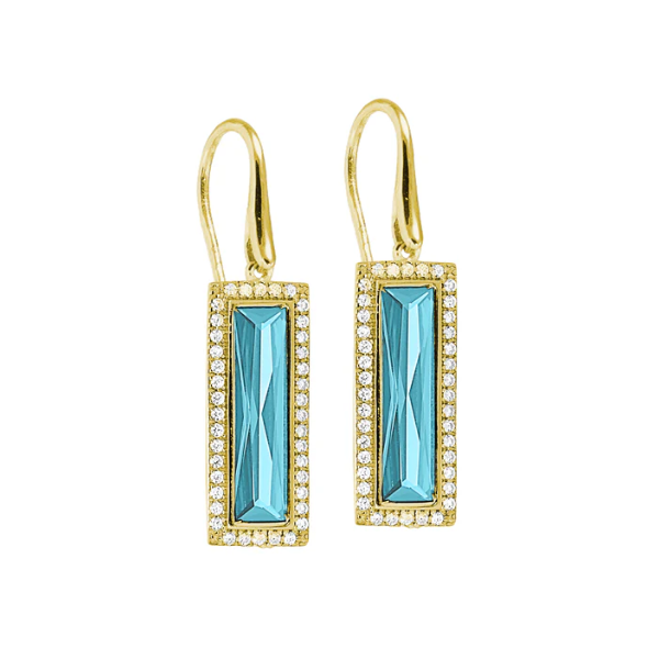 Rectangle Aquamarine Earrings, Gold Plated Sterling Silver Blocher Jewelers Ellwood City, PA