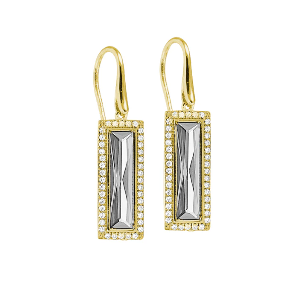 Rectangle Similated Diamond Earrings, Gold Plated Sterling Silver Blocher Jewelers Ellwood City, PA