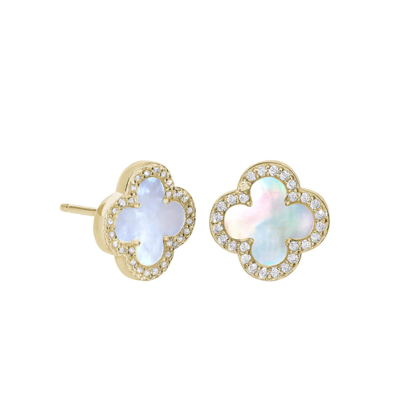 Simulated Mother of Pearl Clover Stud Earrings, Sterling Silver with Gold Vermeil Blocher Jewelers Ellwood City, PA