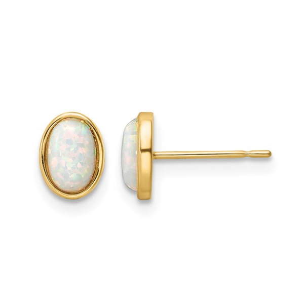 14K YG Madi K Oval Lab Created Opal Post Earrings Blocher Jewelers Ellwood City, PA