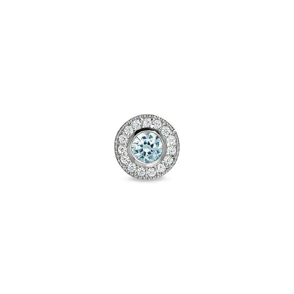 Platinum Finish Sterling Silver Micropave Round Simulated Aquamarine Charm with Simulated Diamonds Blocher Jewelers Ellwood City, PA