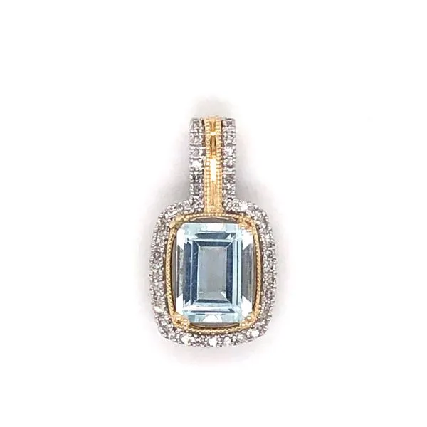 Two-Tone 10 Karat Pendant With One Emerald Aqua And 43=0.17Tw Round Diamonds on 10K Gold 1.0mm Gourmette Chain Blocher Jewelers Ellwood City, PA