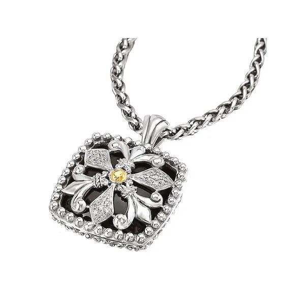 Sterling Silver and 18K Yellow Gold Black Onyx and Diamond Fleur-De-Lis Pendant with 15.05CT Black Onyx and 0.12CTW Diamonds Blocher Jewelers Ellwood City, PA