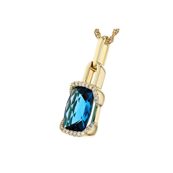 14K YG 3.75ct Checkerboard Cut Elongated Cushion Blue Topaz with 0.15ctw Diamond Accent Pendant, 18' Image 2 Blocher Jewelers Ellwood City, PA
