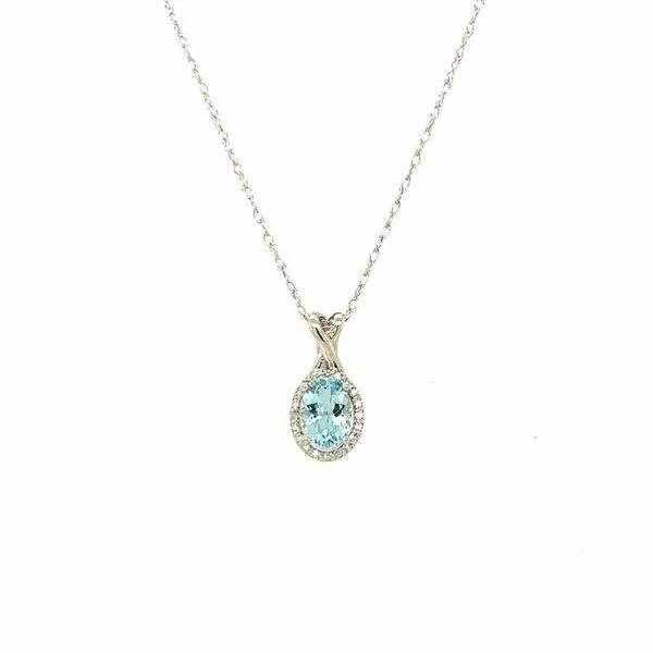 14K White Gold Aquamarine and Diamond Necklace Blocher Jewelers Ellwood City, PA