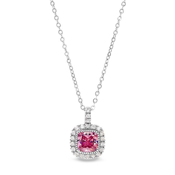 Sterling Silver Micropave Simulated Pink Sapphire Necklace Blocher Jewelers Ellwood City, PA