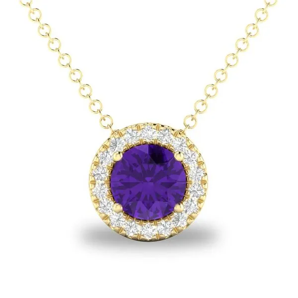 10K Yellow Gold Amethyst Necklace with Diamond Halo Blocher Jewelers Ellwood City, PA