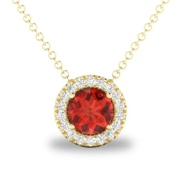 10K Yellow Gold Garnet Necklace with Diamond Halo Blocher Jewelers Ellwood City, PA