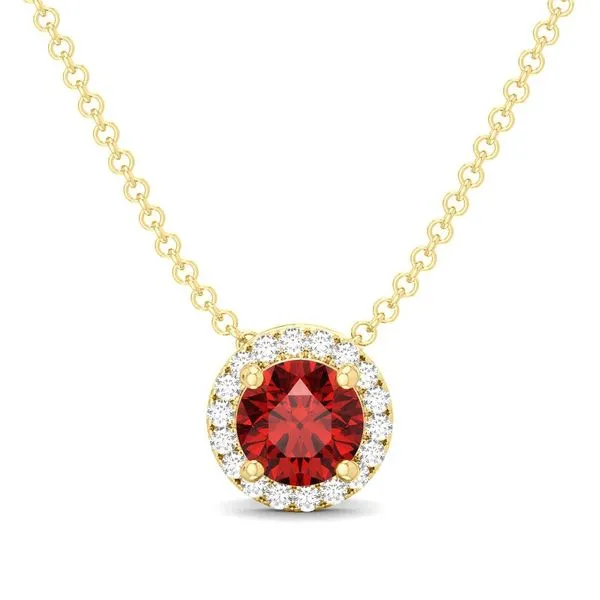 10K Yellow Gold Ruby Necklace with Diamond Halo Blocher Jewelers Ellwood City, PA