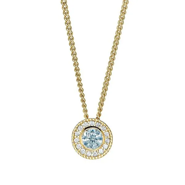Gold Vermeil Sterling Silver Micropave Round Simulated Aquamarine And Diamonds Necklace On 18