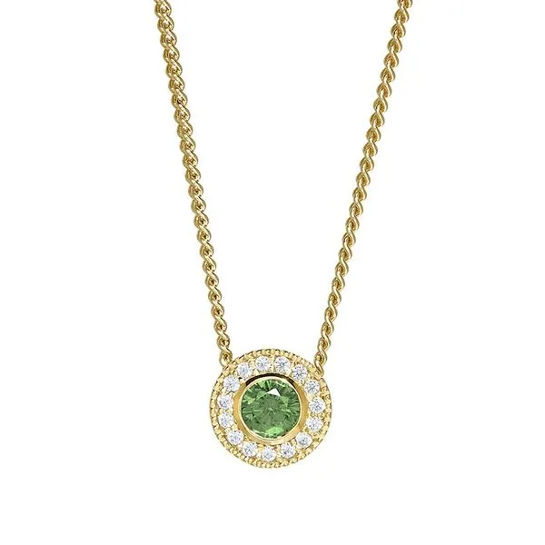 Gold Vermeil Sterling Silver Micropave Round Simulated Peridot and Diamond Necklace on 18