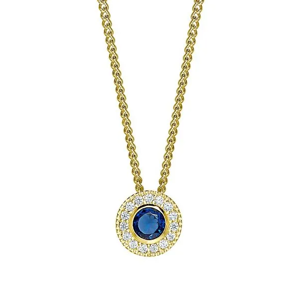 Gold Vermeil Sterling Silver Micropave Round Simulated Sapphire and Diamond Necklace on 18