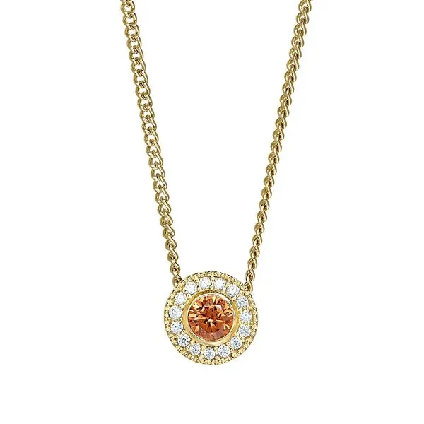 Gold Vermeil Sterling Silver Micropave Round Simulated Citrine And Diamond Necklace On 18