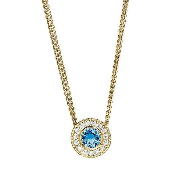 Gold Vermeil Sterling Silver Micropave Round Simulated Blue Topaz And Diamond Necklace On 18