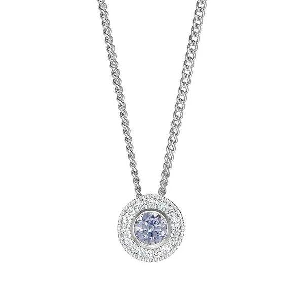 Sterling Silver Micropave Round Simulated Light Amethyst And Diamond Necklace On 18