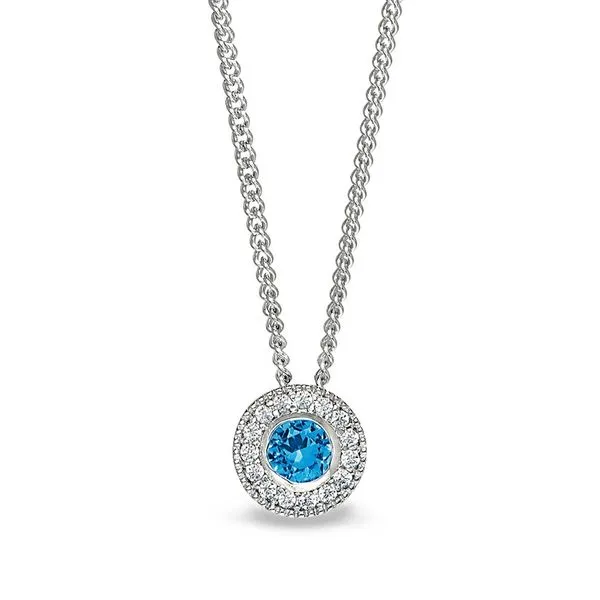 Sterling Silver Micropave Round Simulated Blue Topaz And Diamond Necklace On 18