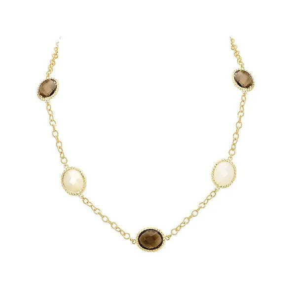18K Yellow Gold-Plated Sterling Silver Smoky Quartz and White Onyx Station Necklace Blocher Jewelers Ellwood City, PA