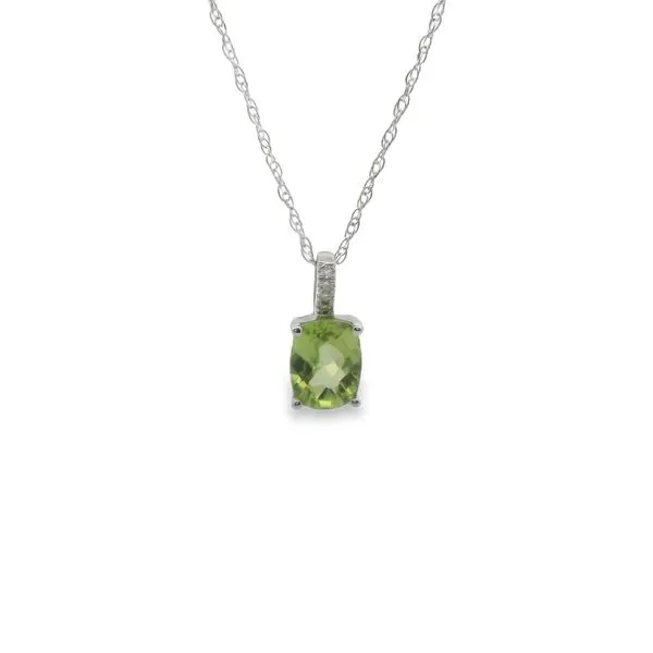 14K White Gold Peridot Pendant with 0.01CTW Diamonds on 18