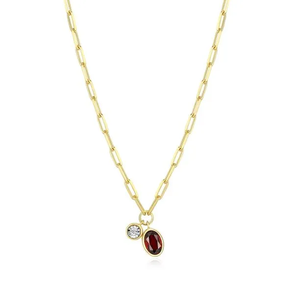 January Birthstone Genuine Garnet & Lab-Created Diamond Mini Paperclip Diamond-Cut Necklace in 14K Yellow Gold-Plated Sterling Silver, 16
