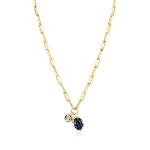 September Birthstone Lab-Created Sapphire & Lab-Created Diamond Mini Paperclip Necklace in 14K Yellow Gold-Plated Sterling Silver, 16
