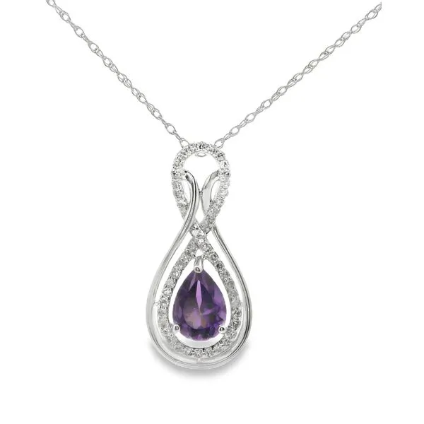 14K White Gold Pear Amethyst Necklace with 0.17ctw Diamonds, 18