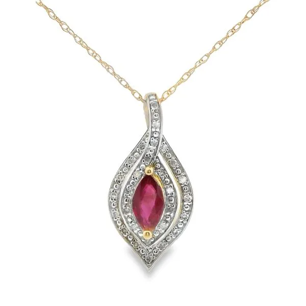 14K Yellow Gold Marquise Ruby with 0.09ctw Diamonds, 18