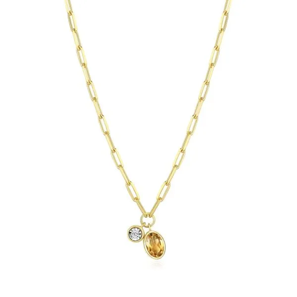 November Birthstone Genuine Citrine & Lab-Created Diamond Mini Paperclip Necklace in 14K Yellow Gold-Plated Sterling Silver, 16