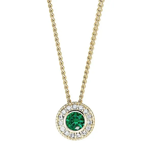 Gold Vermeil Sterling Silver Micropave Round Simulated Emerald and Diamond Necklace on 18