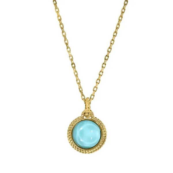 Sterling Silver Gold Plated Round Teal Stone Necklace 16