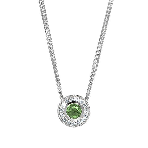 Sterling Silver Micropave Round Simulated Peridot And Diamond Necklace On 18