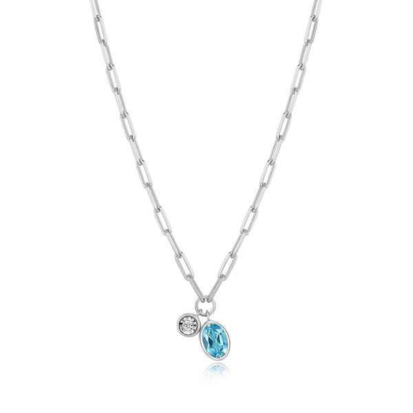 December Birthstone Genuine Blue Topaz & Lab-Created Diamond Mini Paperclip Necklace in Rhodium-Plated Sterling Silver, 16