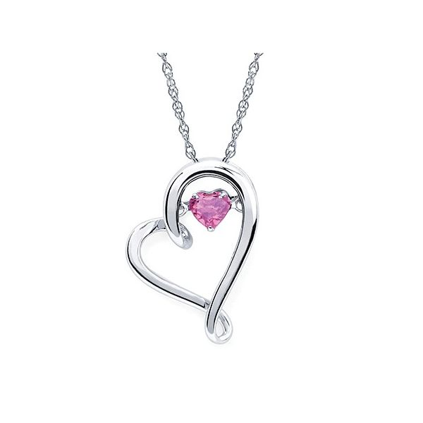 Shimmering Diamonds® Heart Pendant With 4Mm Pink Tourmaline Birthstone In Sterling Silver 18