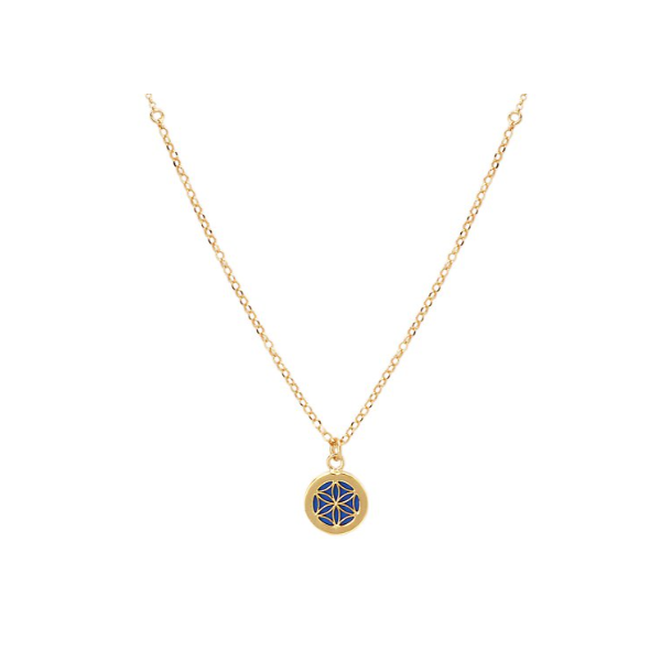 Gold Plated 12.5mm Framed Composite Lapis Disc Necklace, 18