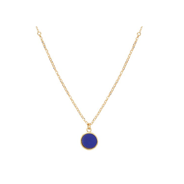 Gold Plated 12.5mm Framed Composite Lapis Disc Necklace, 18