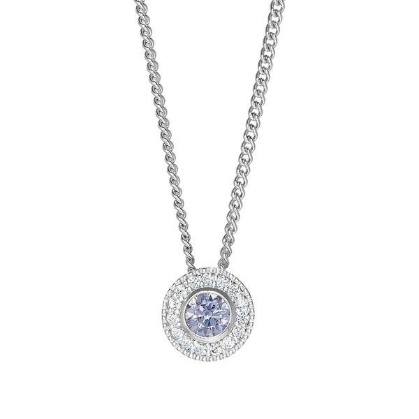 Sterling Silver Micropave Round Simulated Light Amethyst And Diamond Necklace On 18