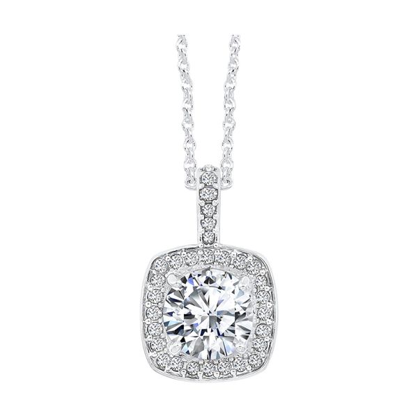 Sterling Silver Round CZ with CZ Halo Necklace, 18