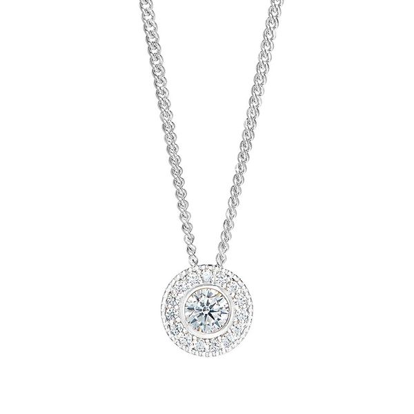 Sterling Silver Micropave Round Simulated Diamond Necklace On 18